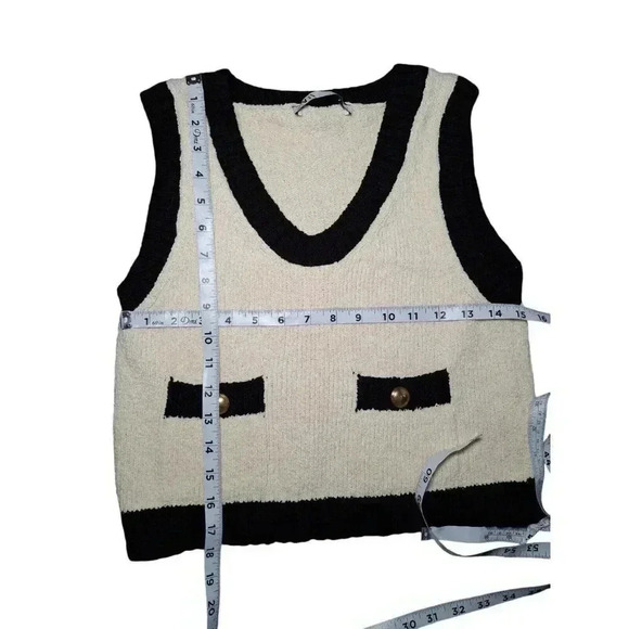 ZARA Cream & Black CONTRAST TRIM CROPPED KNITTED VEST - Picture 7 of 12